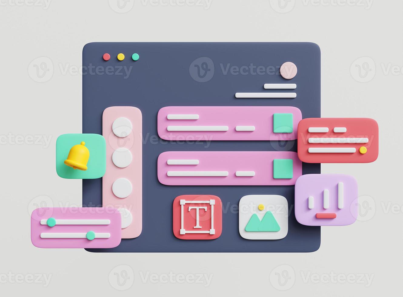Web UI UX Design concept. 3D Web development and interface design. SEO optimization marketing. 3D rendering. photo