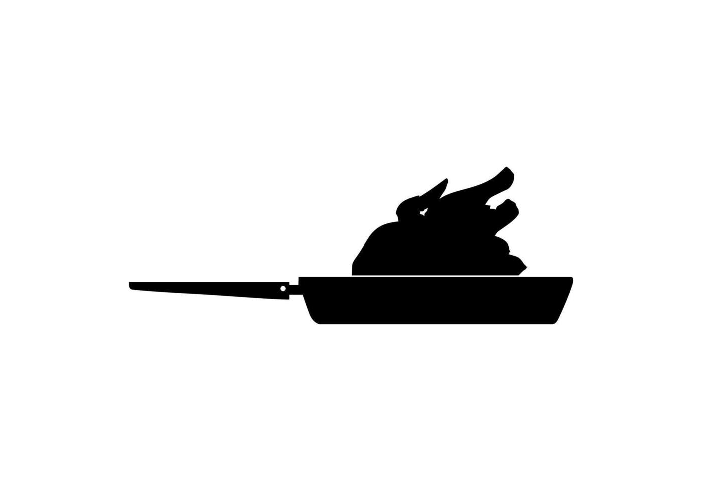 Silhouette of the Chicken Meat on the Frying Pan for Logo, Apps, Website, Pictogram,  Art Illustration or Graphic Design Element. Vector Illustration
