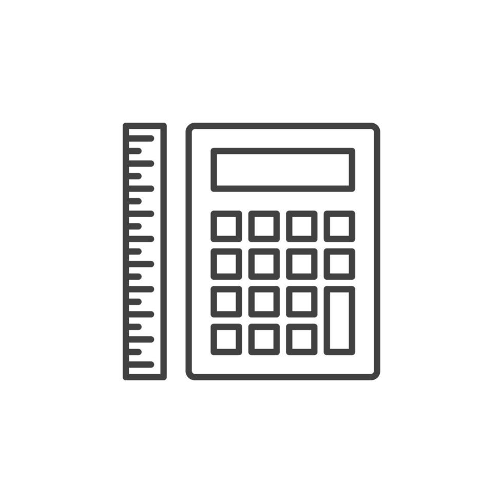 Calculator with ruler vector outline icon or sign