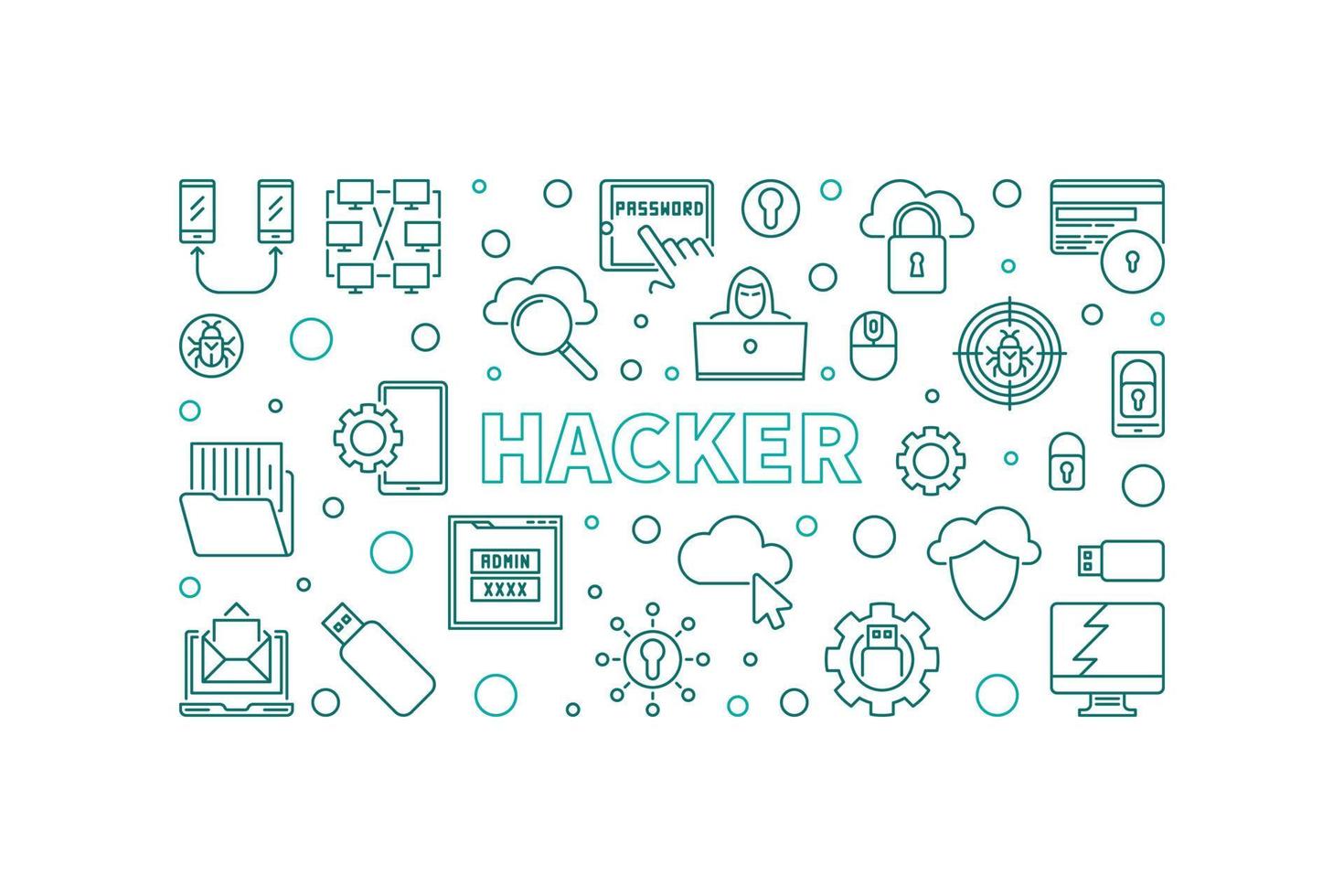 Hacker vector concept outline horizontal illustration