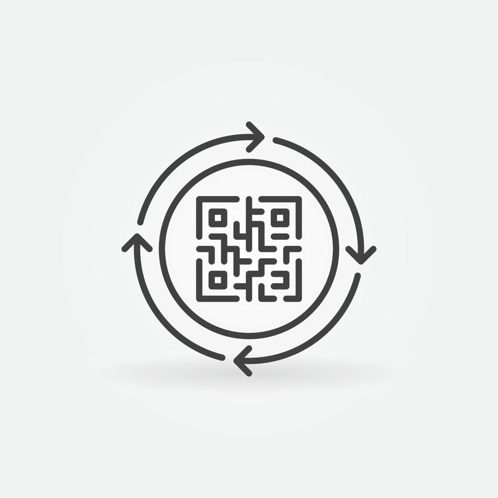 QR Code with Round Arrows outline vector concept icon