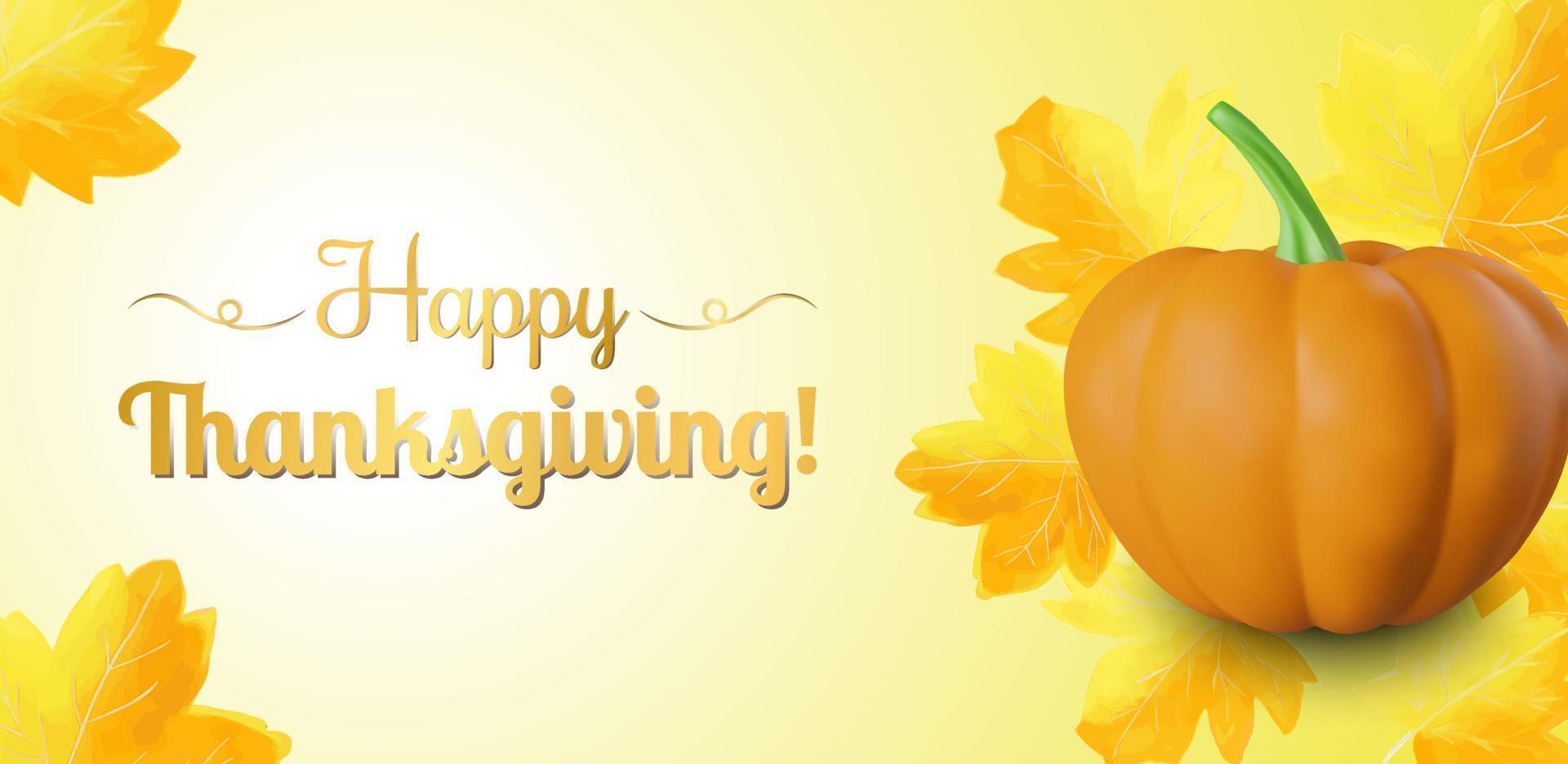 Thanksgiving message with pumpkin and leaves facebook cover background vector