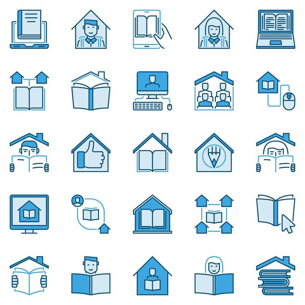 Homeschooling vector icons. Home Education blue signs