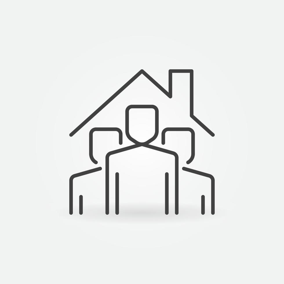 Stay at Home outline icon. People under Roof vector sign
