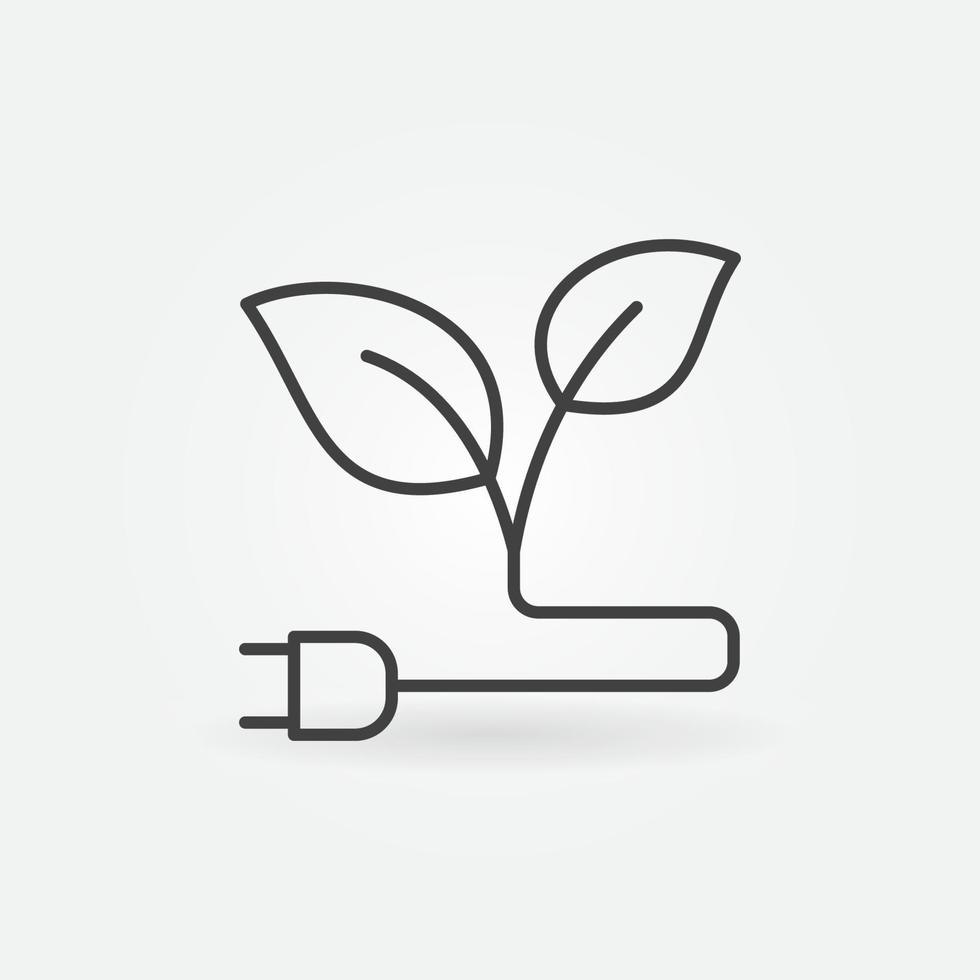 Green Energy linear icon. Eco Plug with Leaves symbol vector