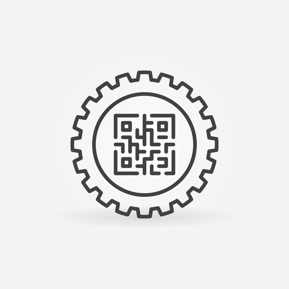 QR Code inside Cog Wheel vector thin line concept icon