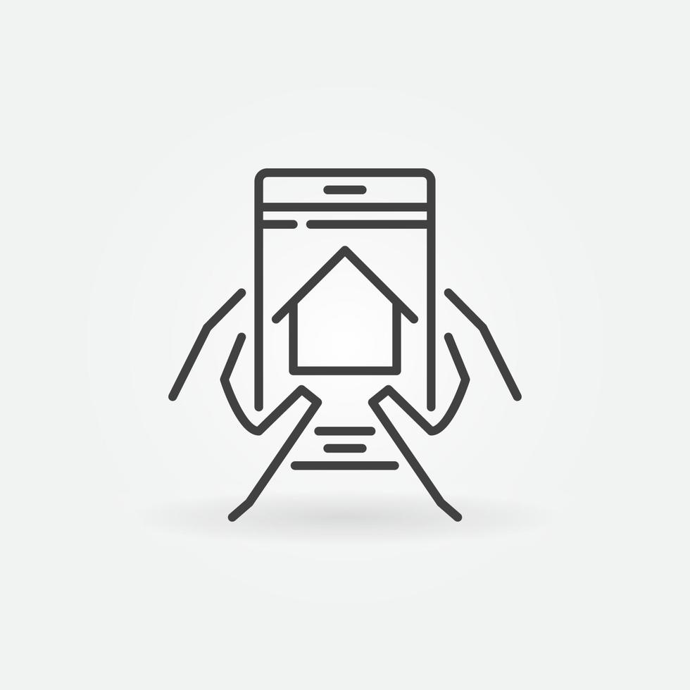 Smartphone with House in Hands vector concept line icon