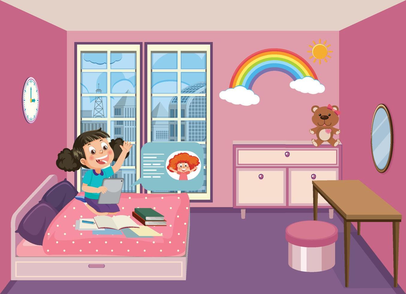 Kids learning online at home vector