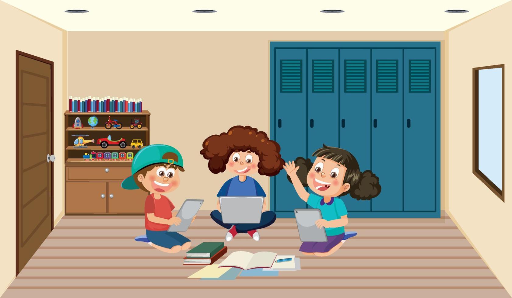 Kids learning online at home vector