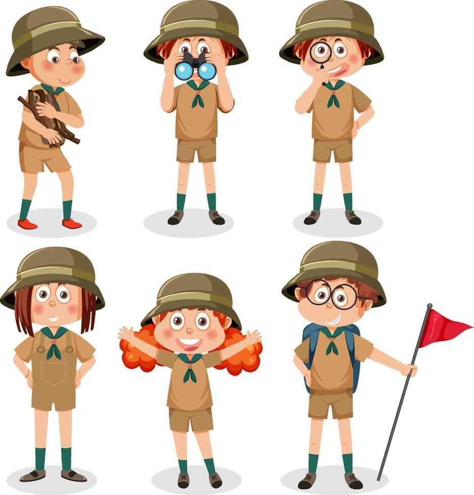 Children in camping outfit vector