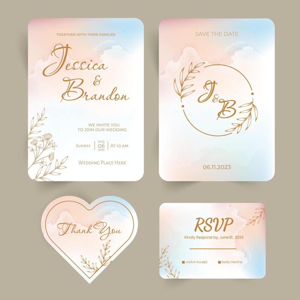 conjunto de invitación de boda casual moderno vector