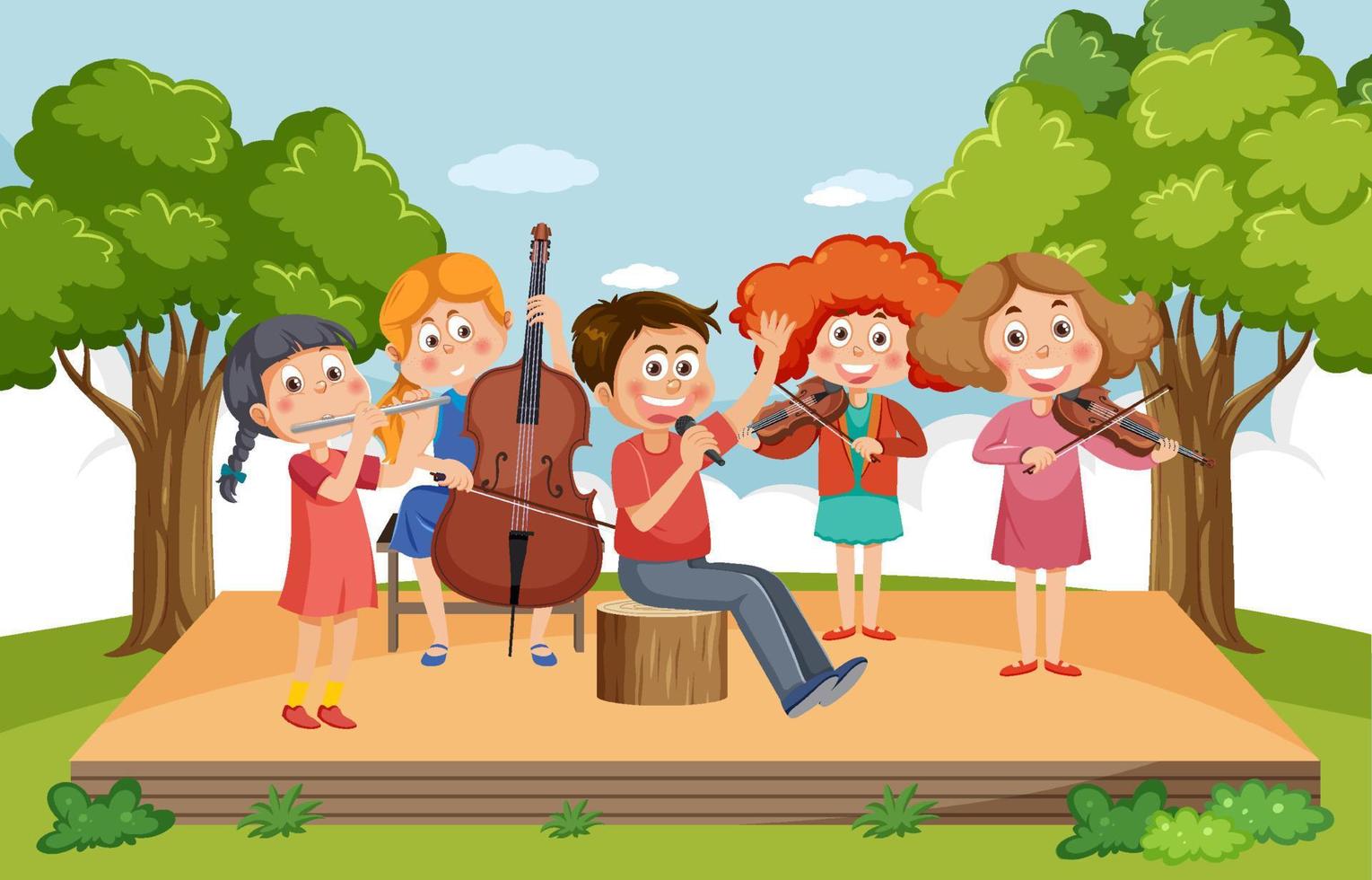 Children playing music in the park vector