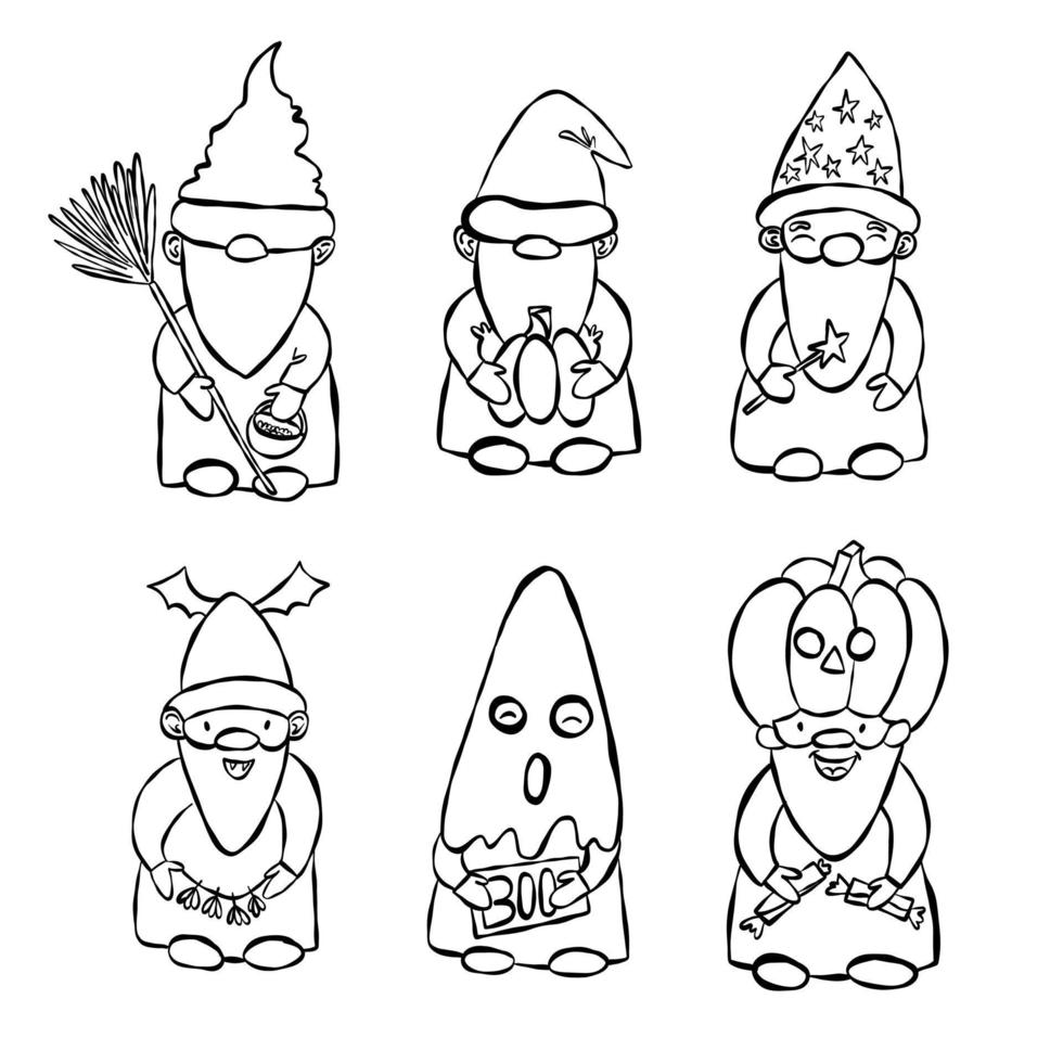 Colouring page with Halloween gnome vector