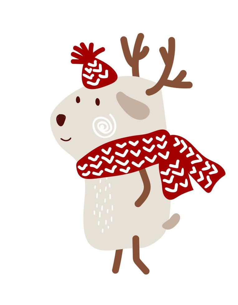 ciervo de garabato dibujado a mano vectorial. animal de ilustración de navidad minimalista lineal en estilo escandinavo. para camiseta de bebé de guardería, ropa para niños, invitación. diseño infantil sencillo vector