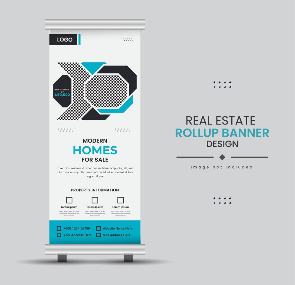 Print Real-estate home for sale or rent rollup display standee for promotional purpose vector
