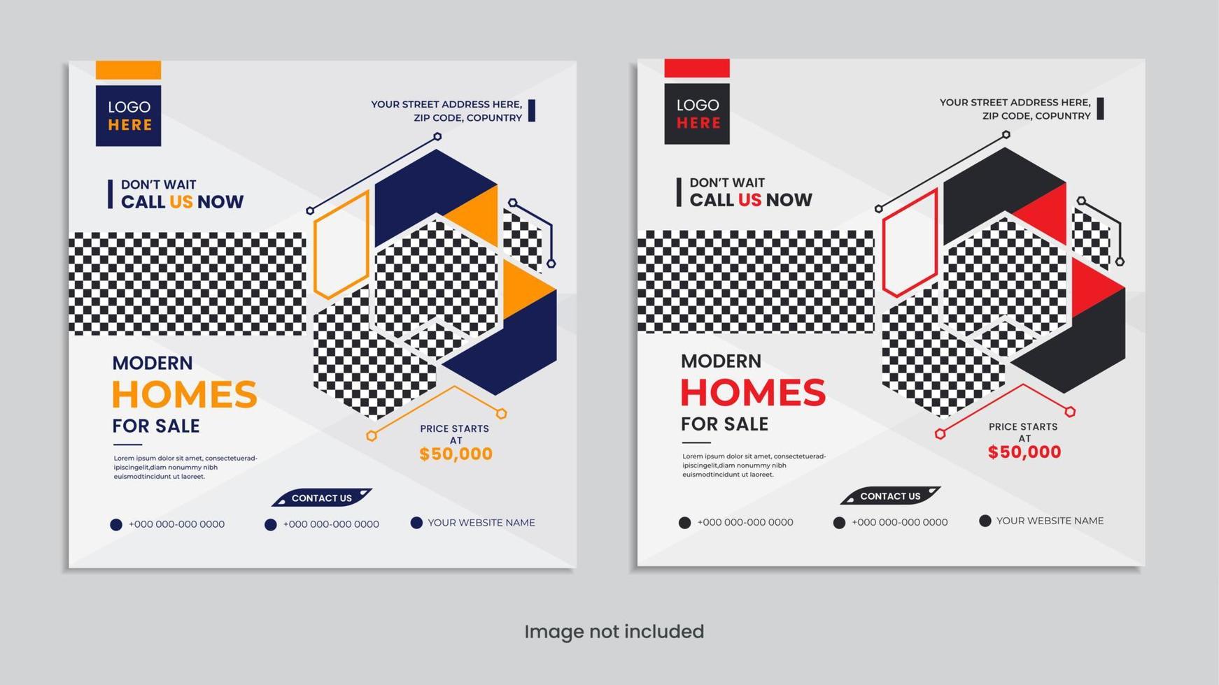 Modern Home for sale real estate social media post design set with creative shapes vector