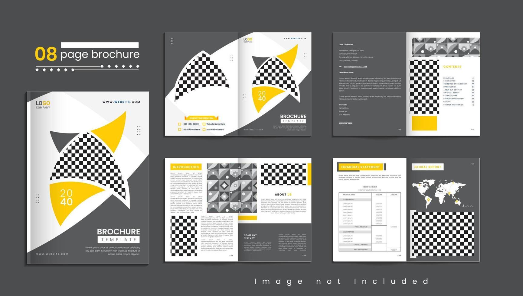 Print Corporate 8 page creative annual report brochure template layout design vector