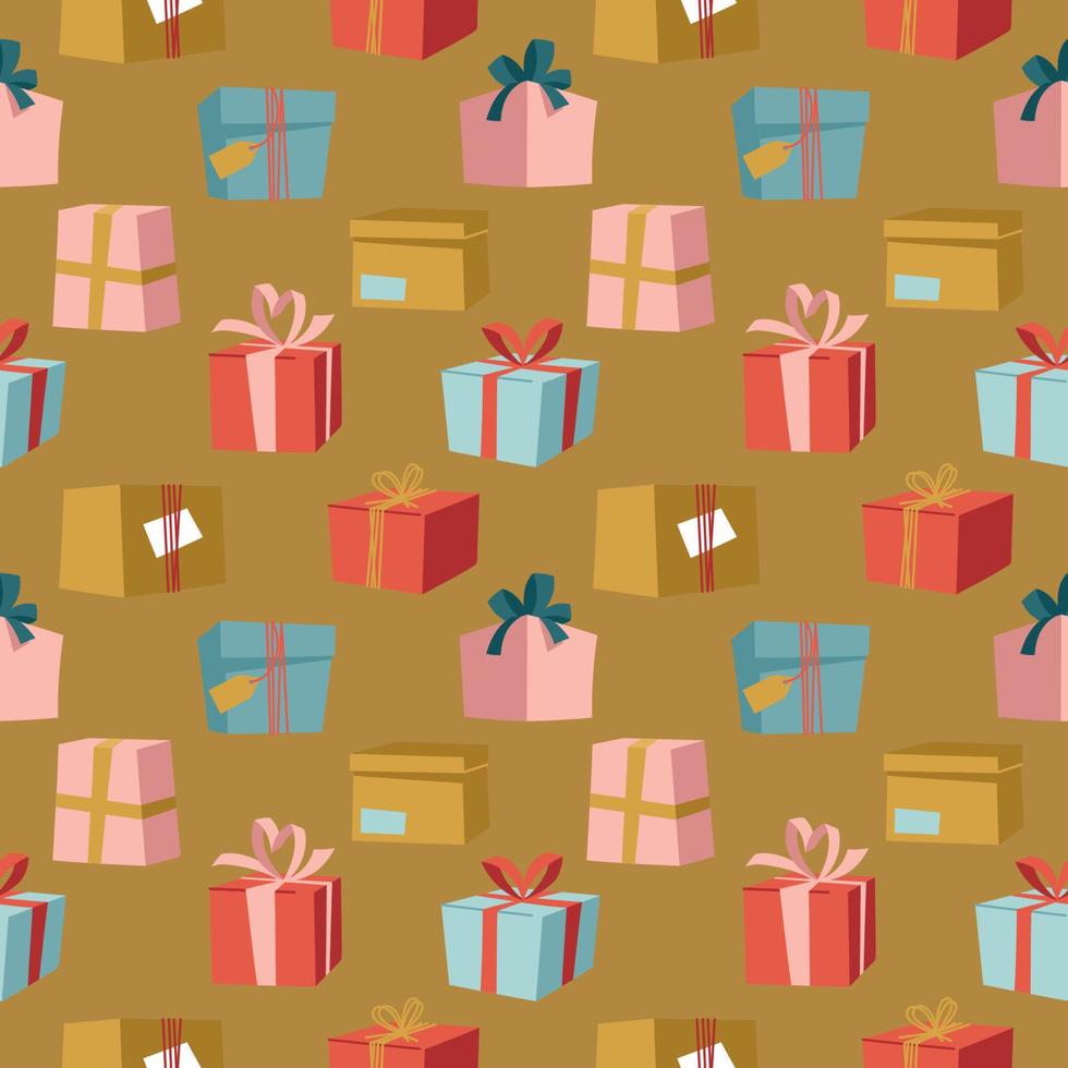 Present. Seamless pattern of gift boxes. Vector image.