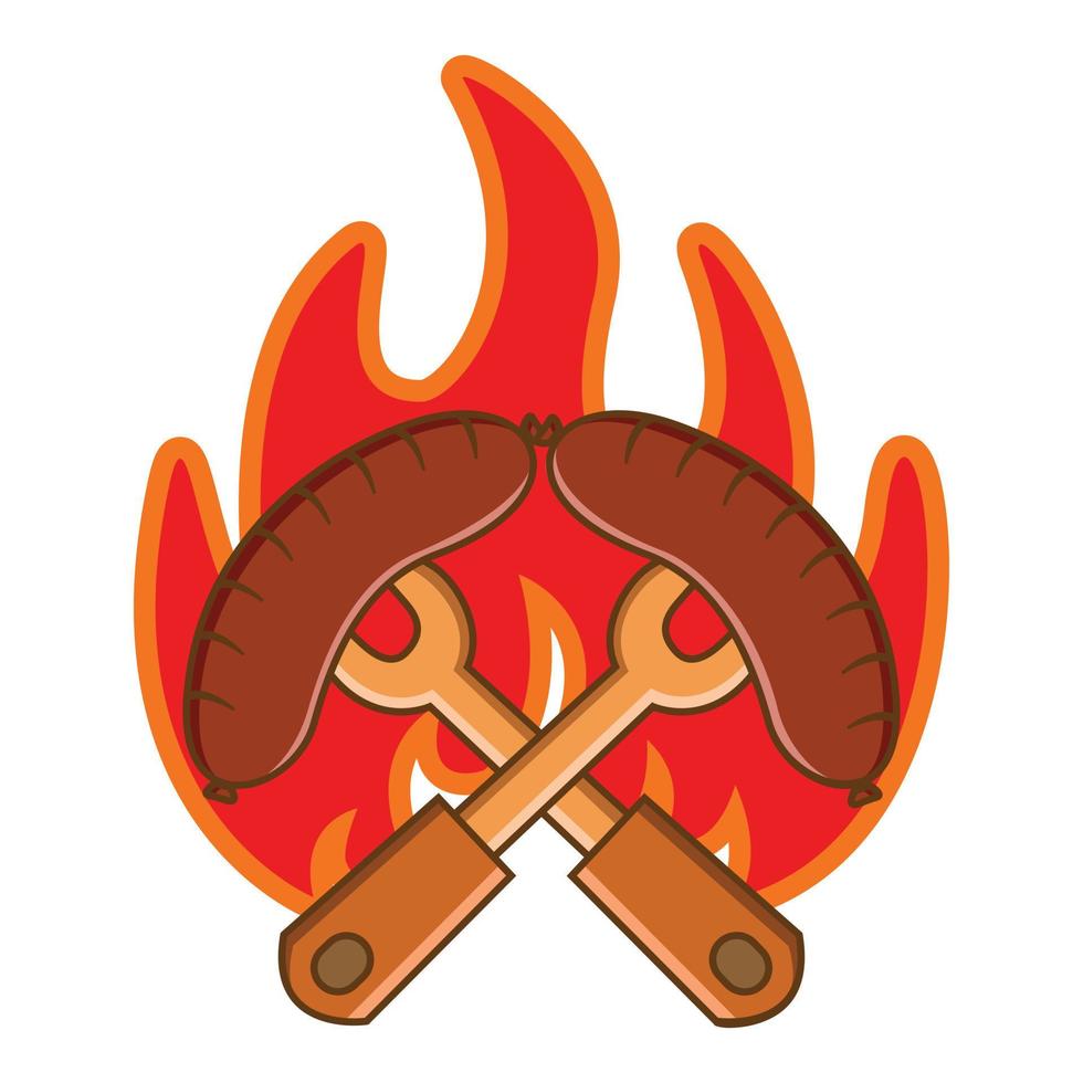 logotipo de salchicha a la parrilla y al fuego vector