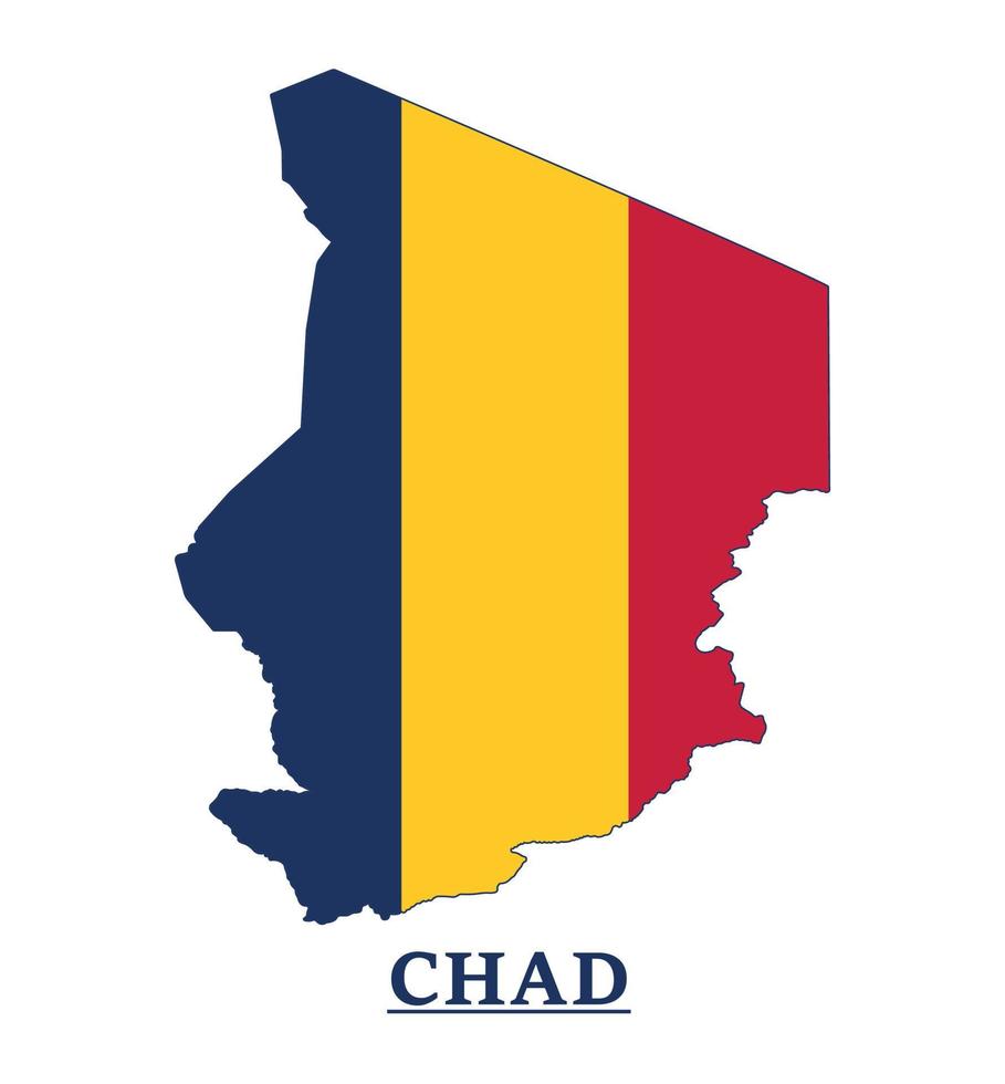 diseño del mapa de la bandera nacional de chad, ilustración de la bandera del país de chad dentro del mapa vector