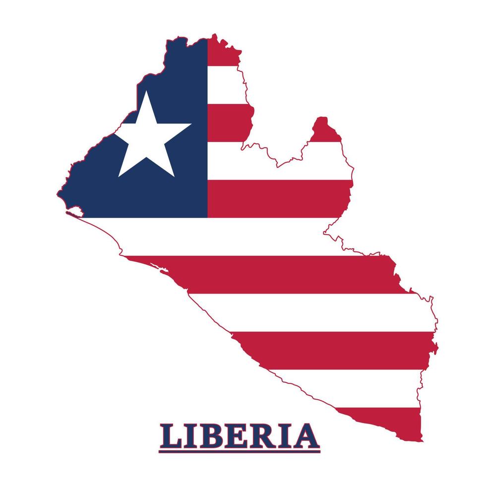 Liberia National Flag Map Design, Illustration Of Liberia Country Flag Inside The Map vector