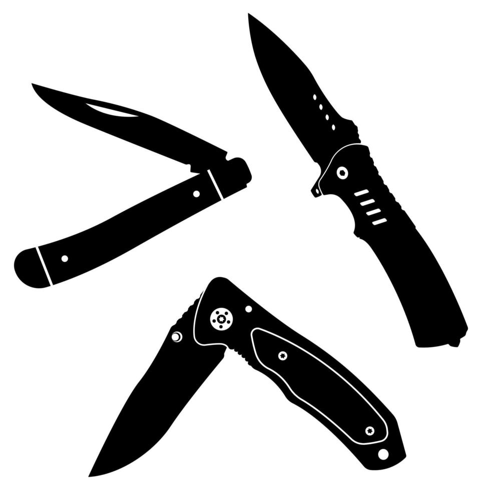 Pocket knives Silhouette, sharp blade Folding pen knives Illustration. vector