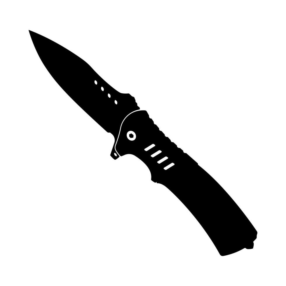 Open Pocket Knife Silhouette, sharp blade Folding knife Illustration. vector