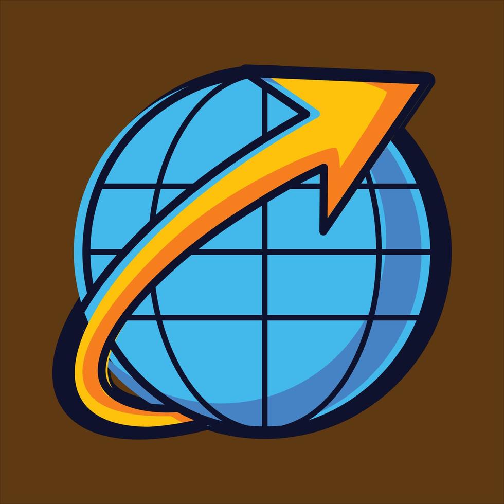 growth icon with an upward line and also a globe vector