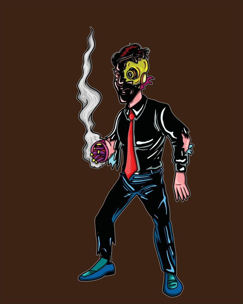 cyborg human inspired technological cartoon sticker of abstract, human, cyborg man, the concept of artificial life. smoky hands vector