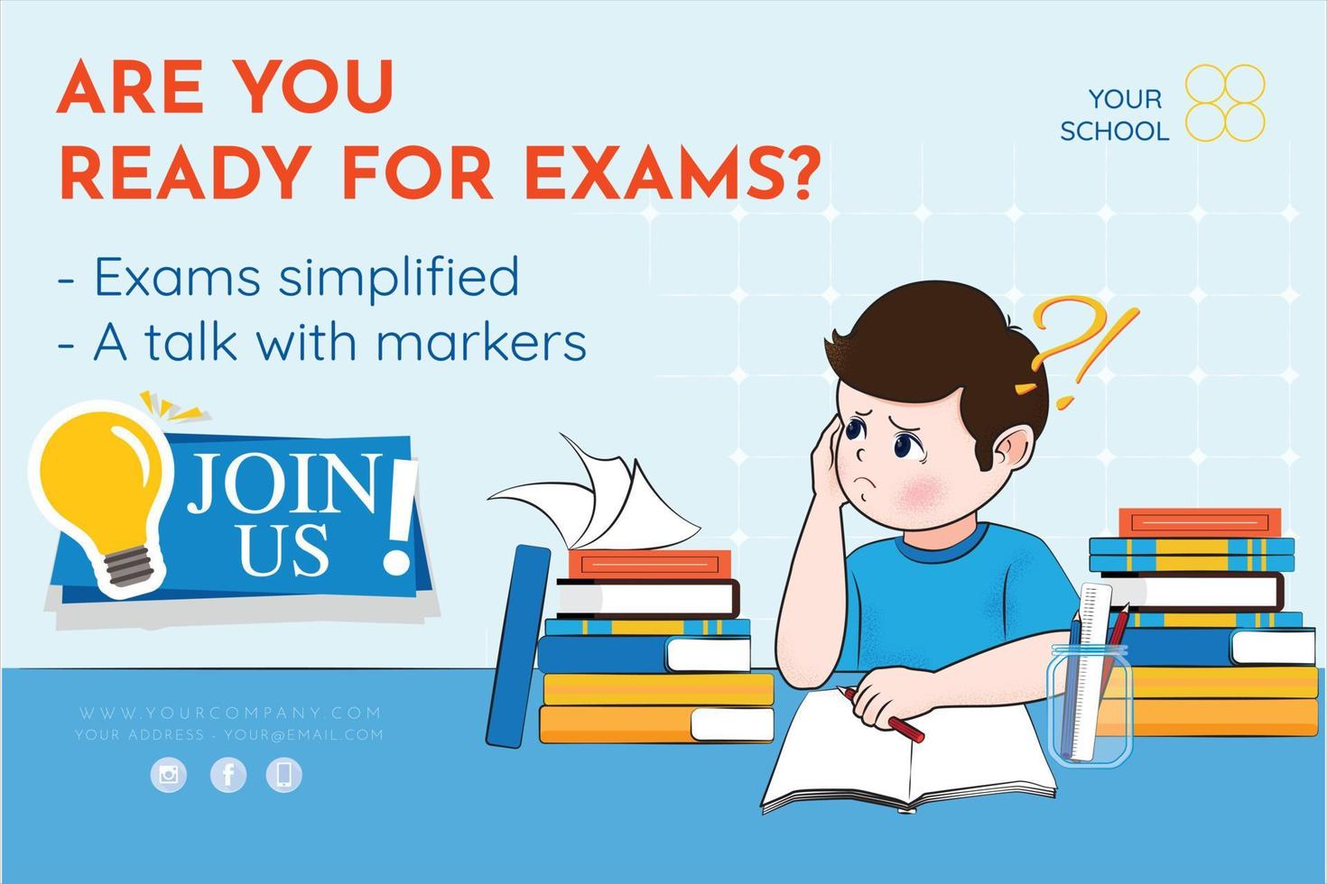 child thinking about doing the exam. are you ready exam. 13093101 Vector Art at Vecteezy