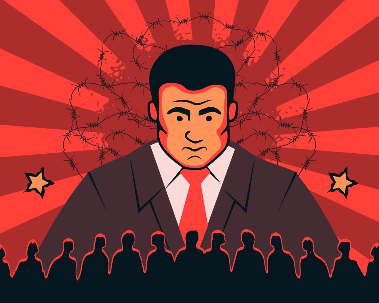 A totalitarian politician watching a crowd of people, a symbol of dictatorship, red terror. vector