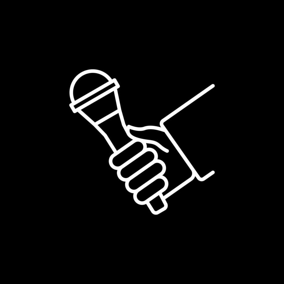 Hand with Microphone line vector icon on black background
