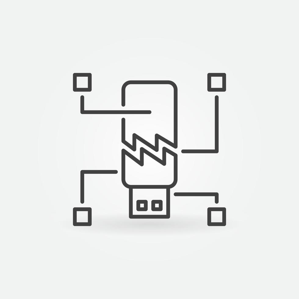 Corrupted USB Flash Drive vector icon in linear style