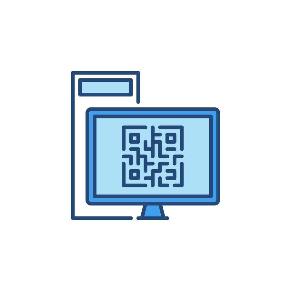 QR Code on Desktop Computer Screen vector colored icon