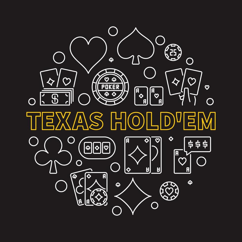 juego de póquer texas hold'em ronda vector ilustración lineal