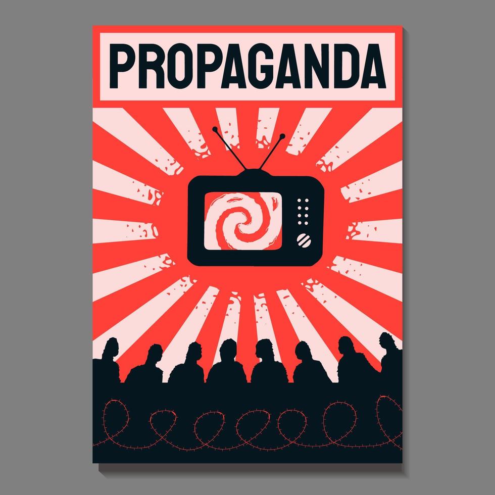 TV zombifying a crowd of people, a symbol of propaganda, totalitarianism and dictatorship vector