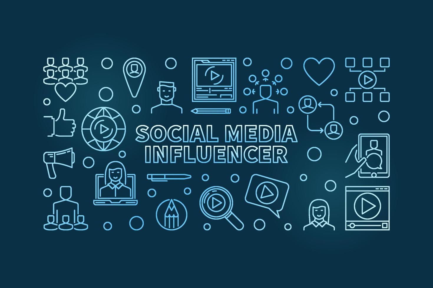 Social Media Influencer vector blue outline horizontal banner