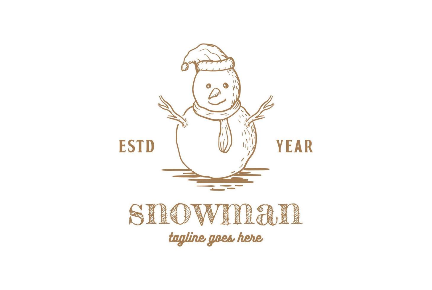 Vintage Retro Hand Drawn Ice Snowman Logo Design Vector