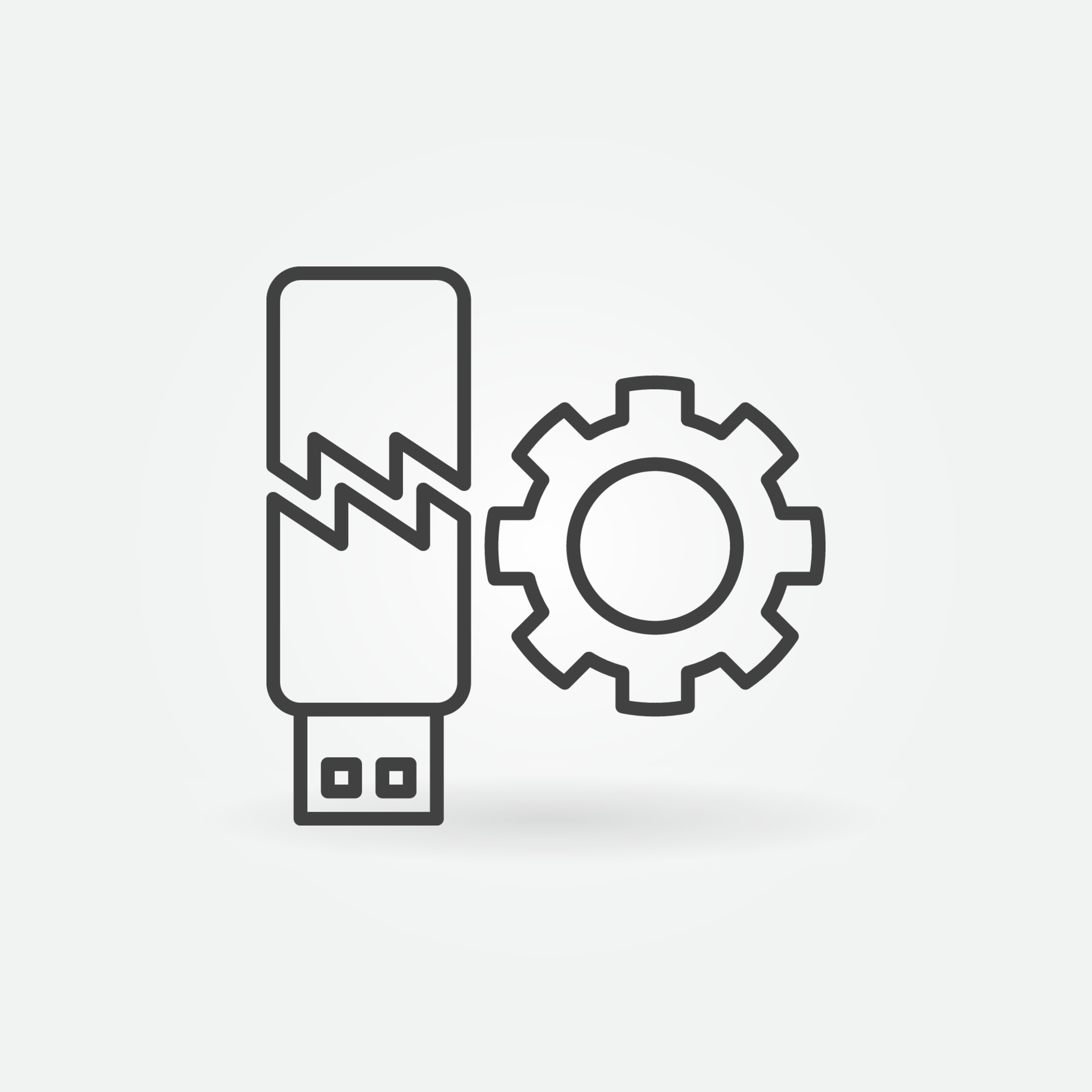 Broken USB Memory Stick with Gear vector outline icon 13093365 Vector
