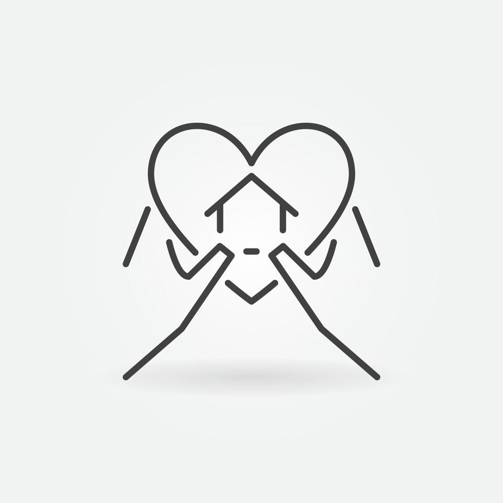 Heart with House in Hands line icon. Stay Home vector symbol