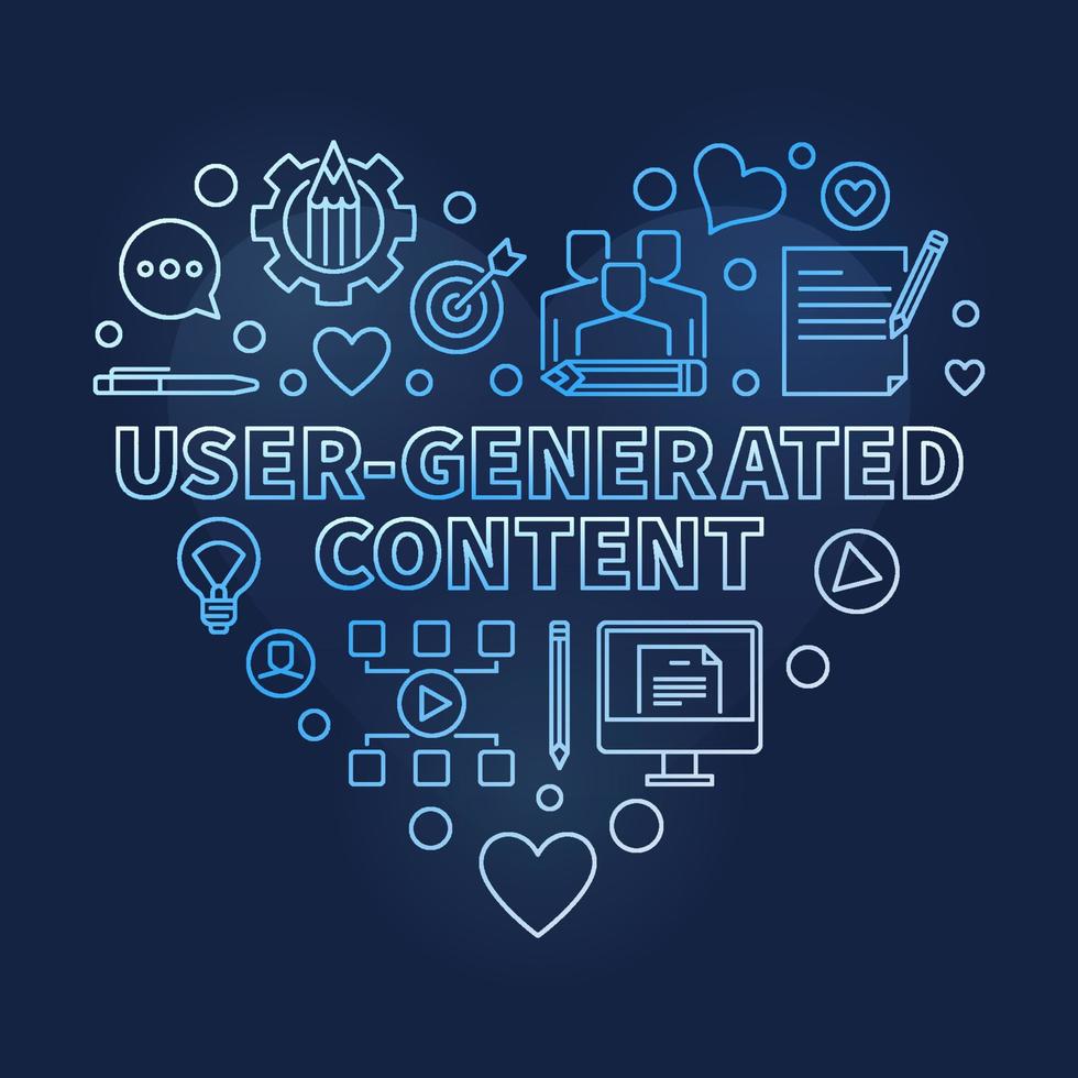 User-Generated Content vector linear blue heart illustration