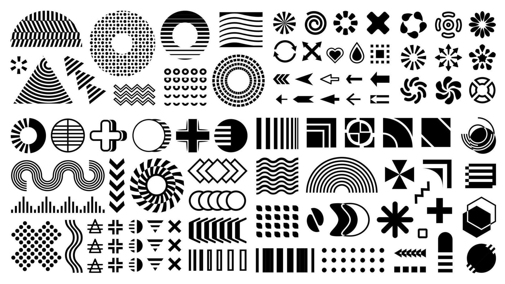 Abstract modern vector design elements, Memphis set, flat black shapes, geometric forms and figures. Abstract geometric modern elements bundle.