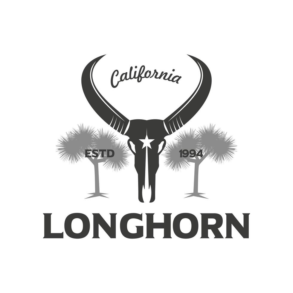 Vintage Retro Texas Longhorn Cow , Western Country Country Cow Farm Label Logo Design. Cool design vector symbol