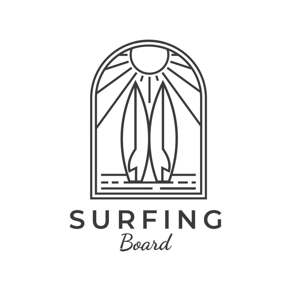 Two surfboard line art logo vector illustration design, sea, beach, icon, symbol