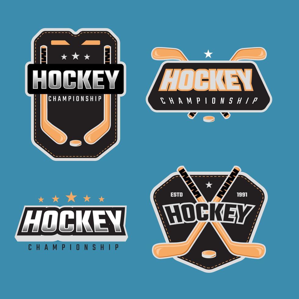 Hockey sport emblem competition set vector