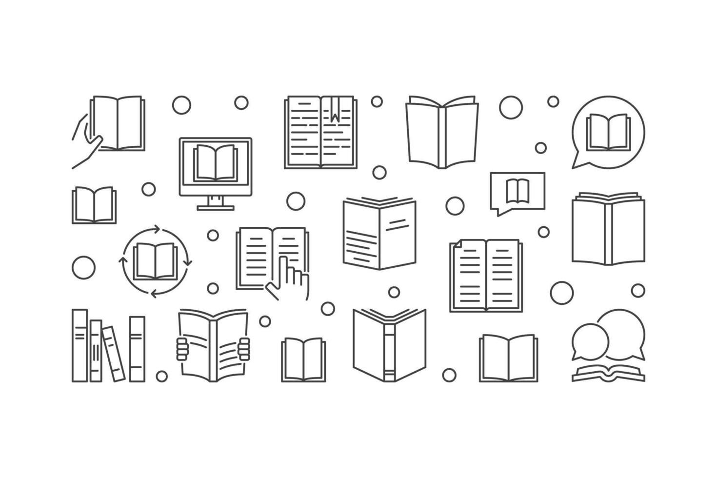 Books vector concept horizontal illustration in thin line style