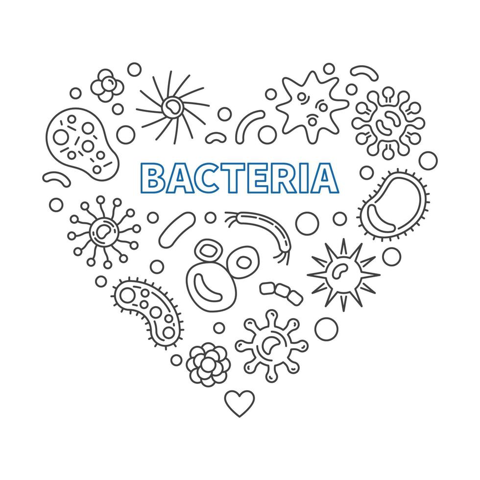 ilustración de corazón de concepto de vector de bacterias en estilo de contorno