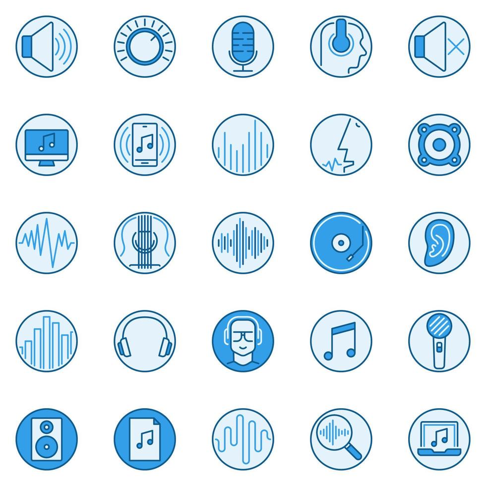 iconos redondos de vectores creativos de sonido. señales de música y audio