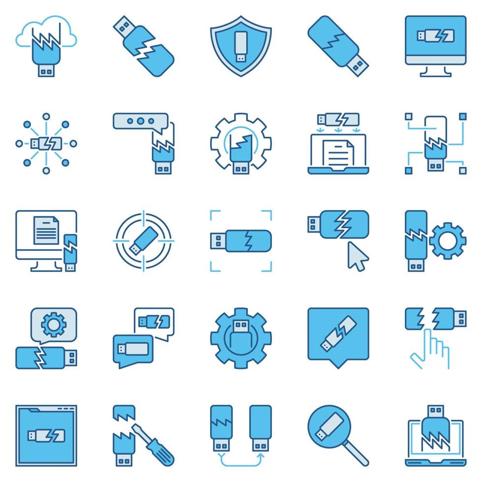 Broken or Corrupted USB Drive creative concept icons set vector