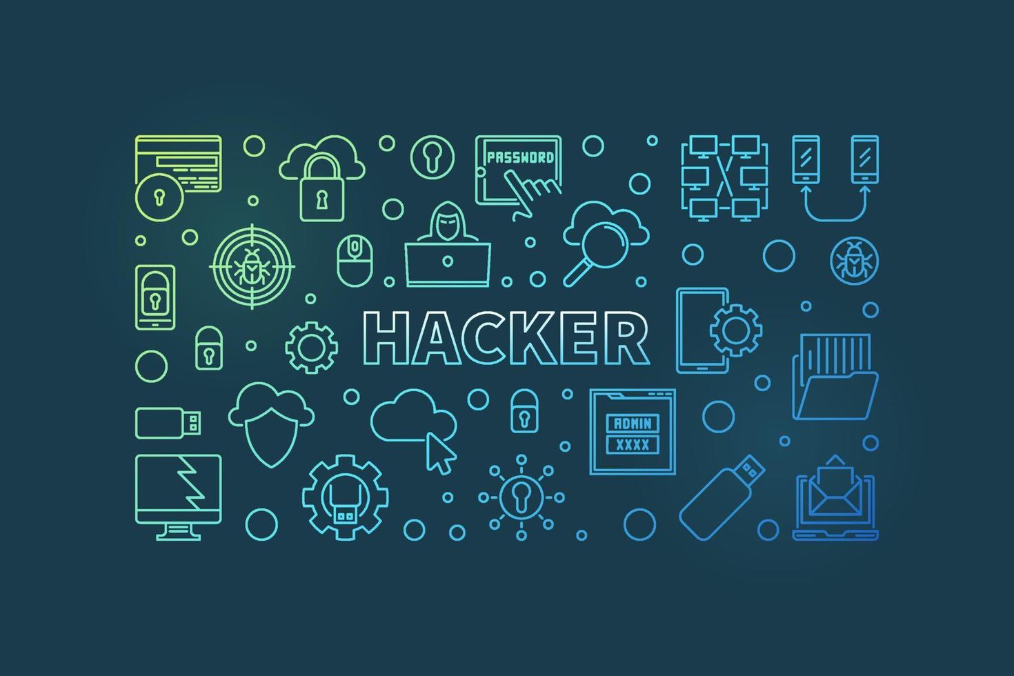 Hacker vector colorful concept thin line horizontal banner